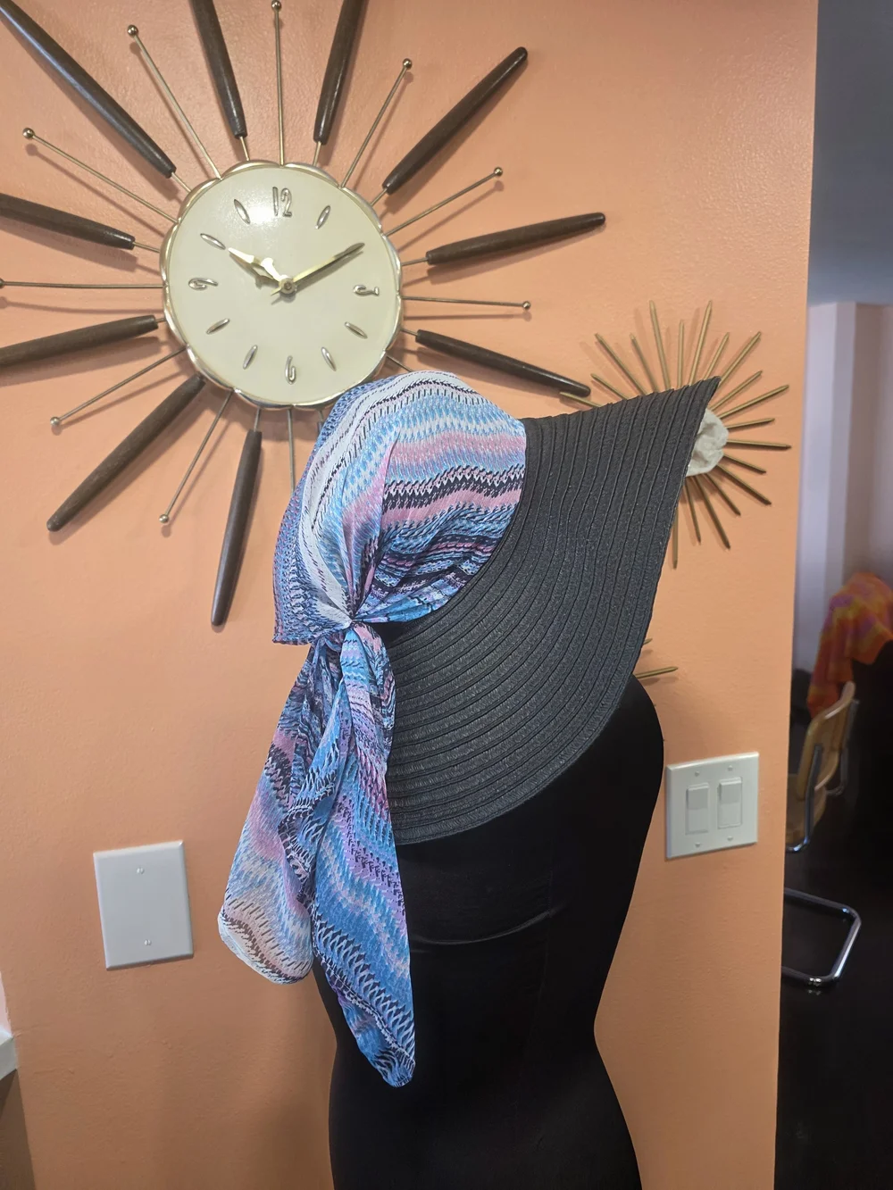 Apt. 9 Black Wide-Brim Hat with Multicolor Scarf